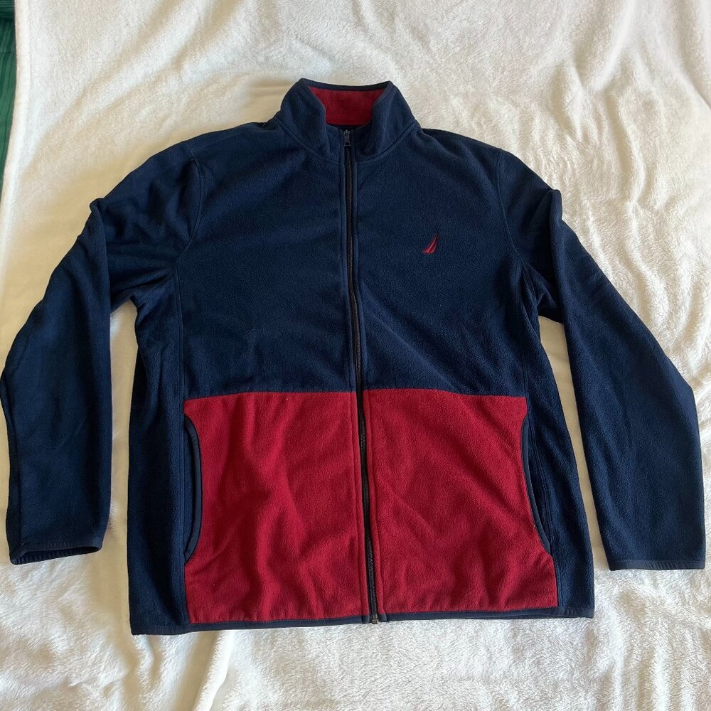 Nautica Men's Active Mock Neck Zip Up Fleece Sweatshirt, XL, Burgundy/ Navy